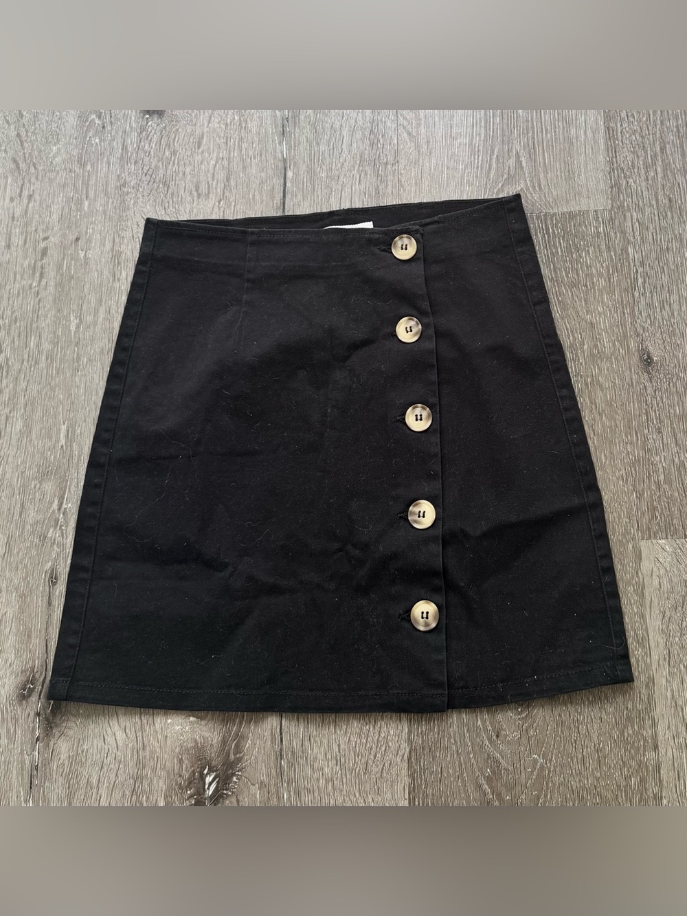 Love Tree Black Button Front A-Line Mini Skirt Stretch Cotton Women’s Small